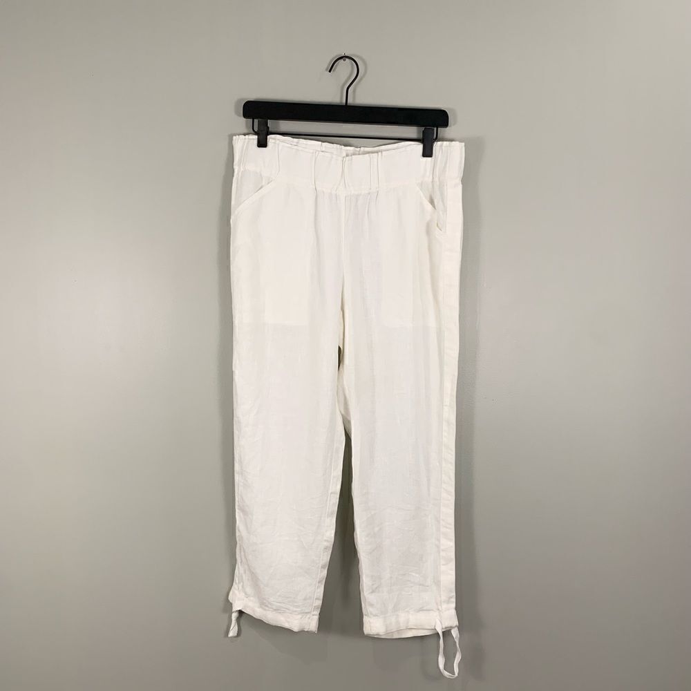 J Jill Purejill linen white linen elastic waist cropped pants size medium